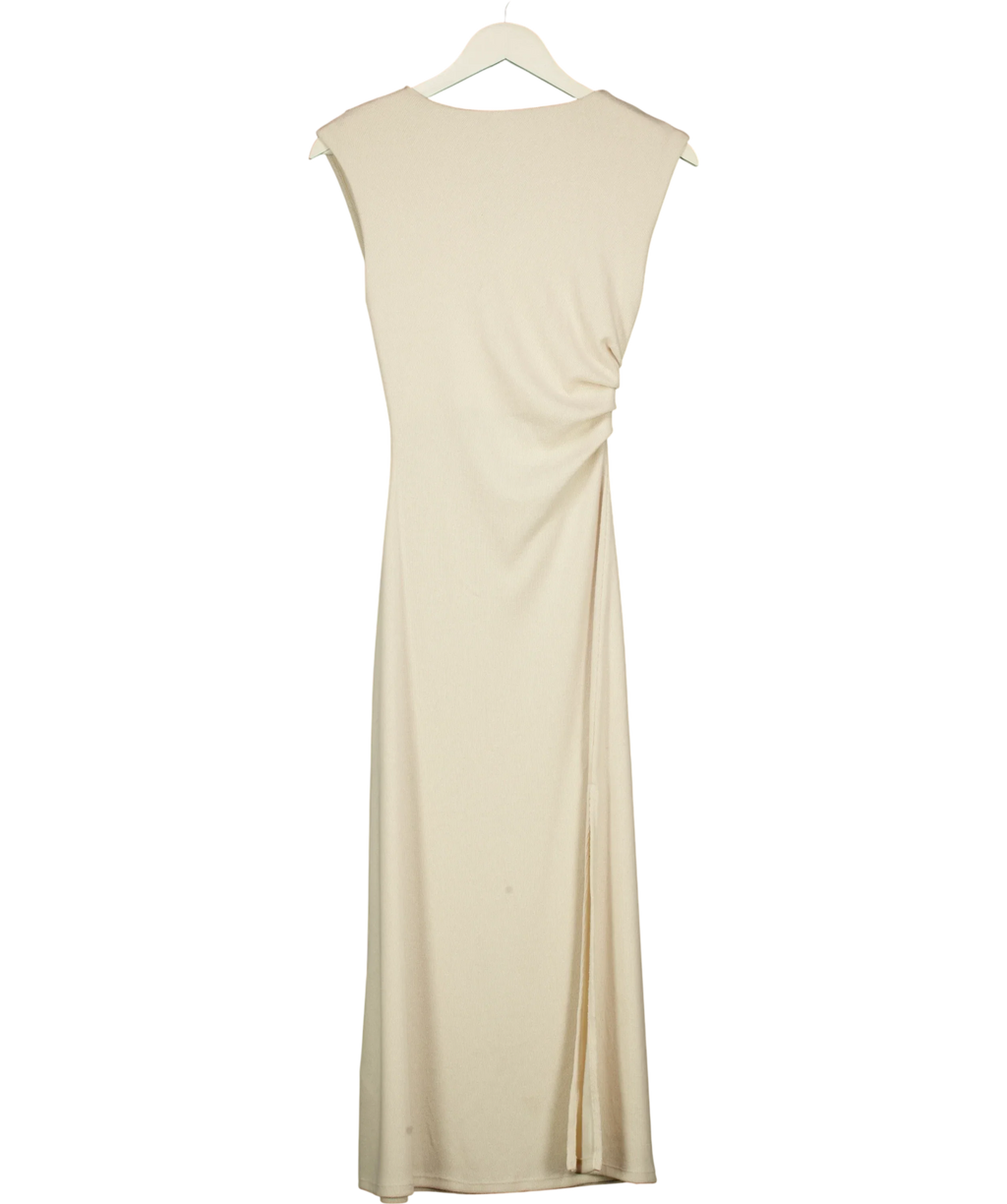 H&M Cream Draped Ruched Side Jersey Midi Dress Cream, size UK XS — back