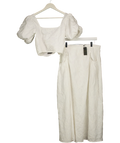 Warehouse White High Waist Embroidered Cotton Skirt & Crop Top Set White, size UK 14 — front