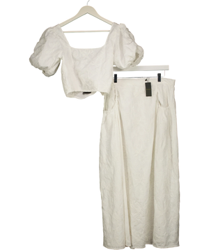Warehouse High Waist Embroidered Cotton Skirt & Crop Top Set White UK 14