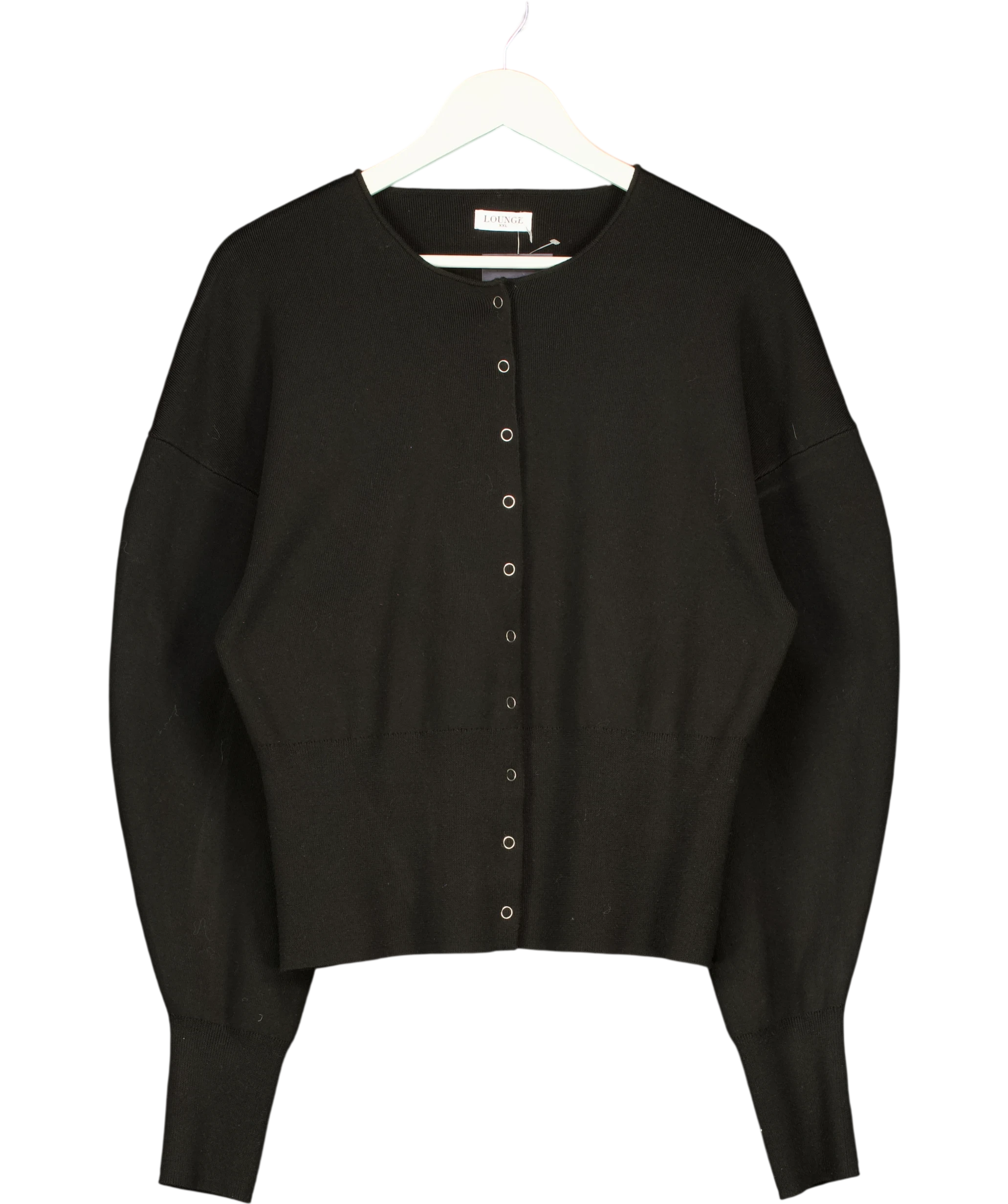 LOUNGE Black Ribbed Knitted Cardigan UK XXL — Front