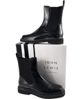 John Lewis Black Pads Leather Chip Toe Moto Chelsea Boots, size UK 6.5 EU 40.5 👞 — front
