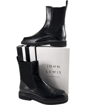 John Lewis Pads Leather Chip Toe Moto Chelsea Boots Black UK 6.5