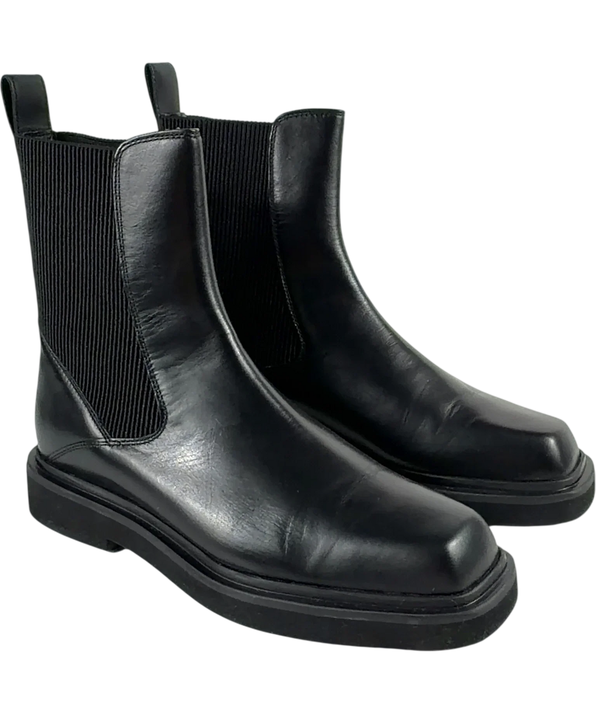 John Lewis Black Pads Leather Chip Toe Moto Chelsea Boots, size UK 6.5 EU 40.5 👞 — label