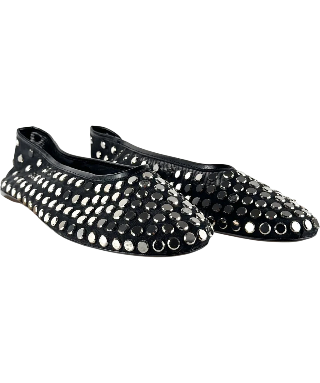 MNG Savoir Studded Mesh Ballet Flats Black Eu 36 UK 8 EU 41 — Front (angled)