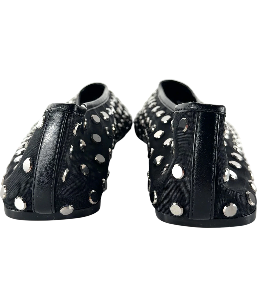 MNG Black Savoir Studded Mesh Ballet Flats Black EU 36, size UK 8 EU 41 👠 — back