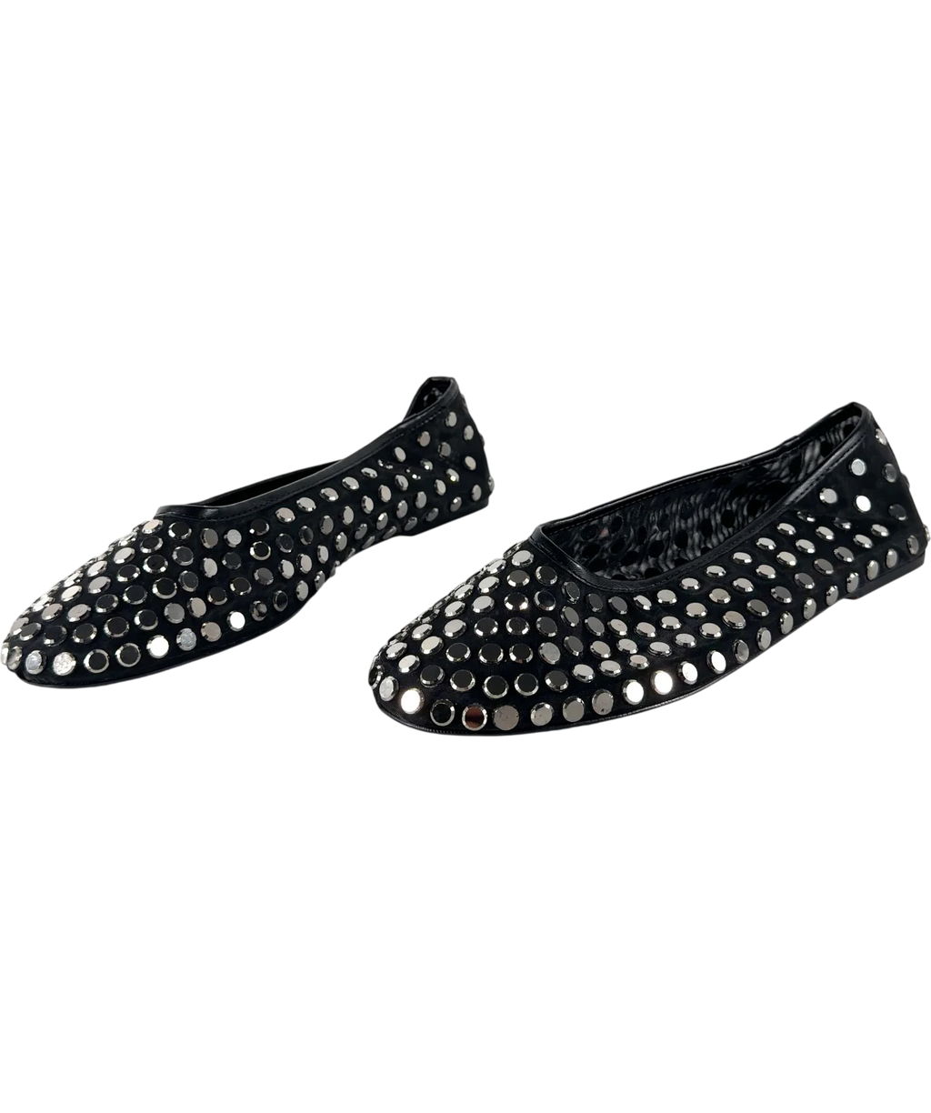 MNG Black Savoir Studded Mesh Ballet Flats Black EU 36, size UK 8 EU 41 👠 — label