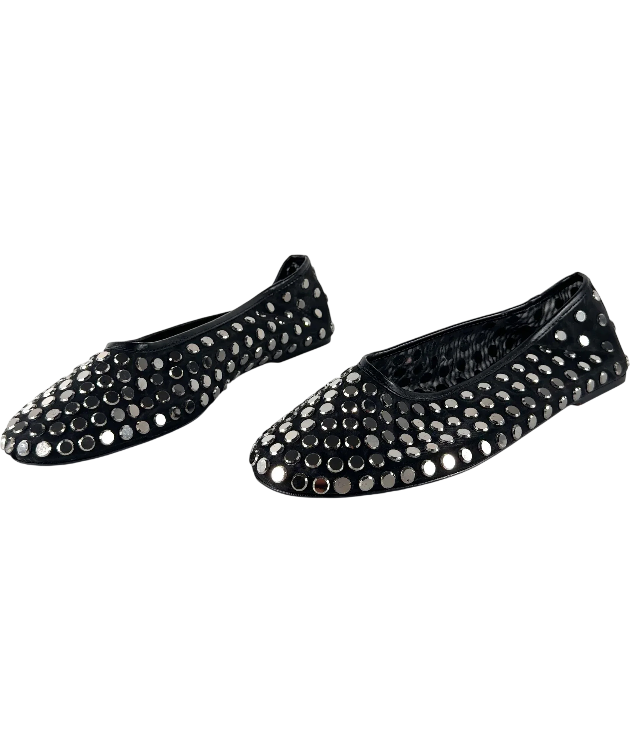 MNG Black Savoir Studded Mesh Ballet Flats Black EU 36, size UK 8 EU 41 👠 — label