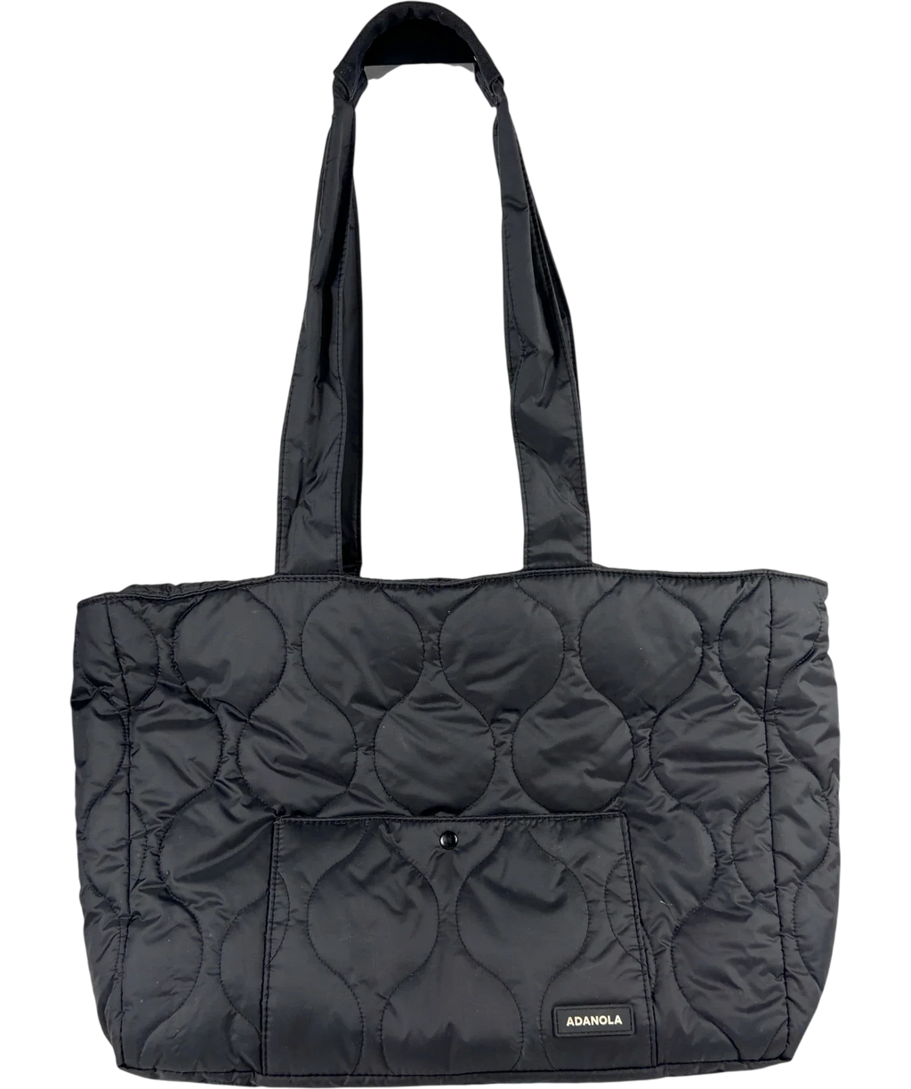 Adanola Black Quilted Nylon Tote Bag — front