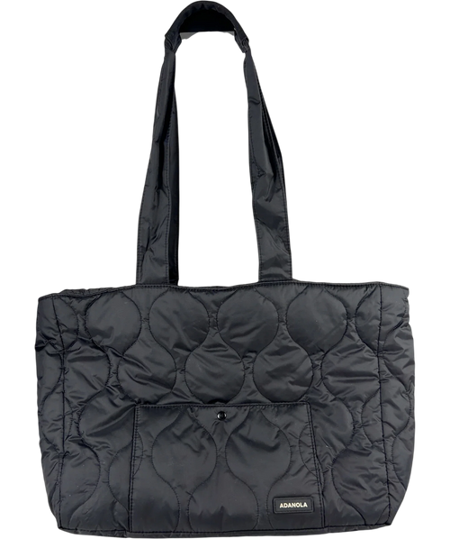 Adanola Black Quilted Nylon Tote Bag — front