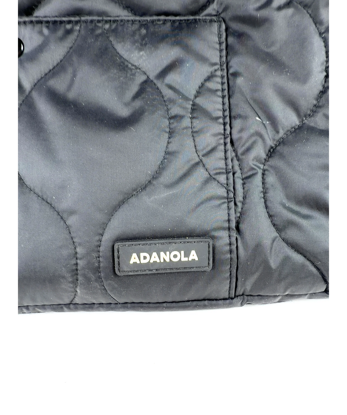 Adanola Black Quilted Nylon Tote Bag — label