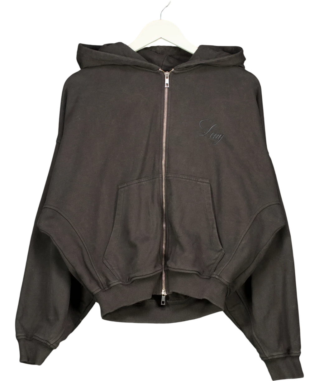 Leny Black Black Embroidered Script Zip Up Hoodie, size UK S — front