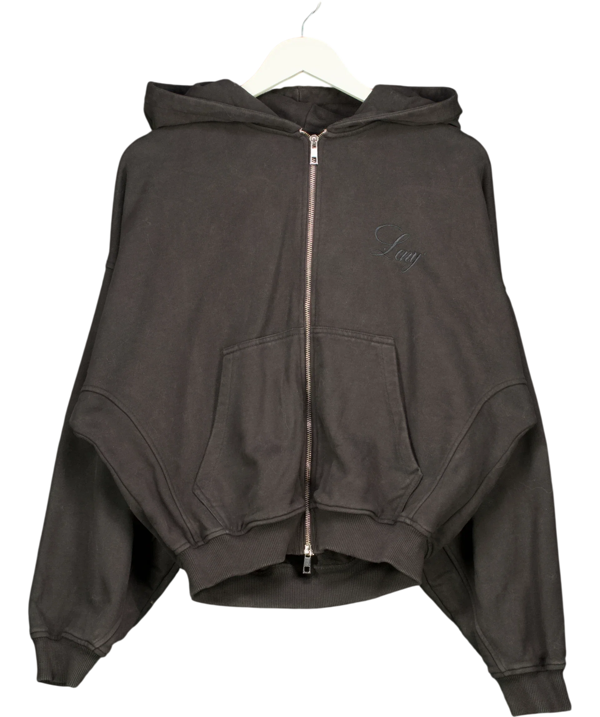 Leny Black Black Embroidered Script Zip Up Hoodie, size UK S — front