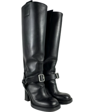 Burberry Black Stirrup Leather Knee-High Boots Black UK 4