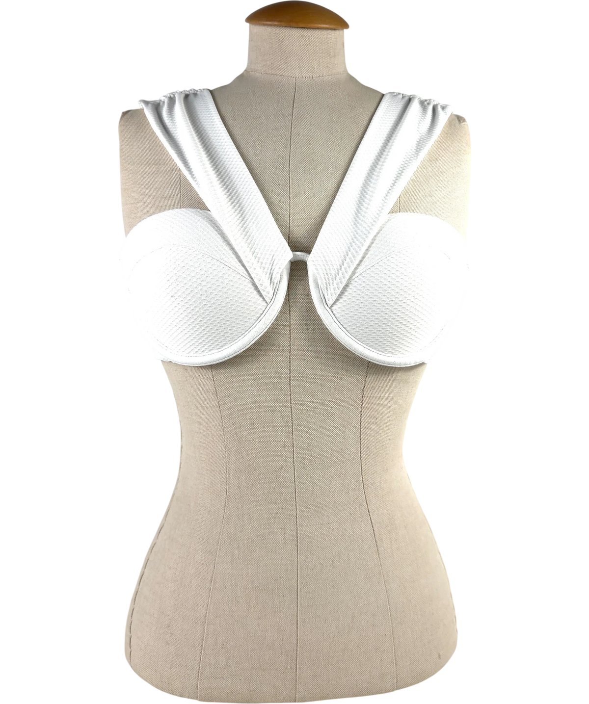 Arabella London White textured underwire swimwear top, size UK 36B — front