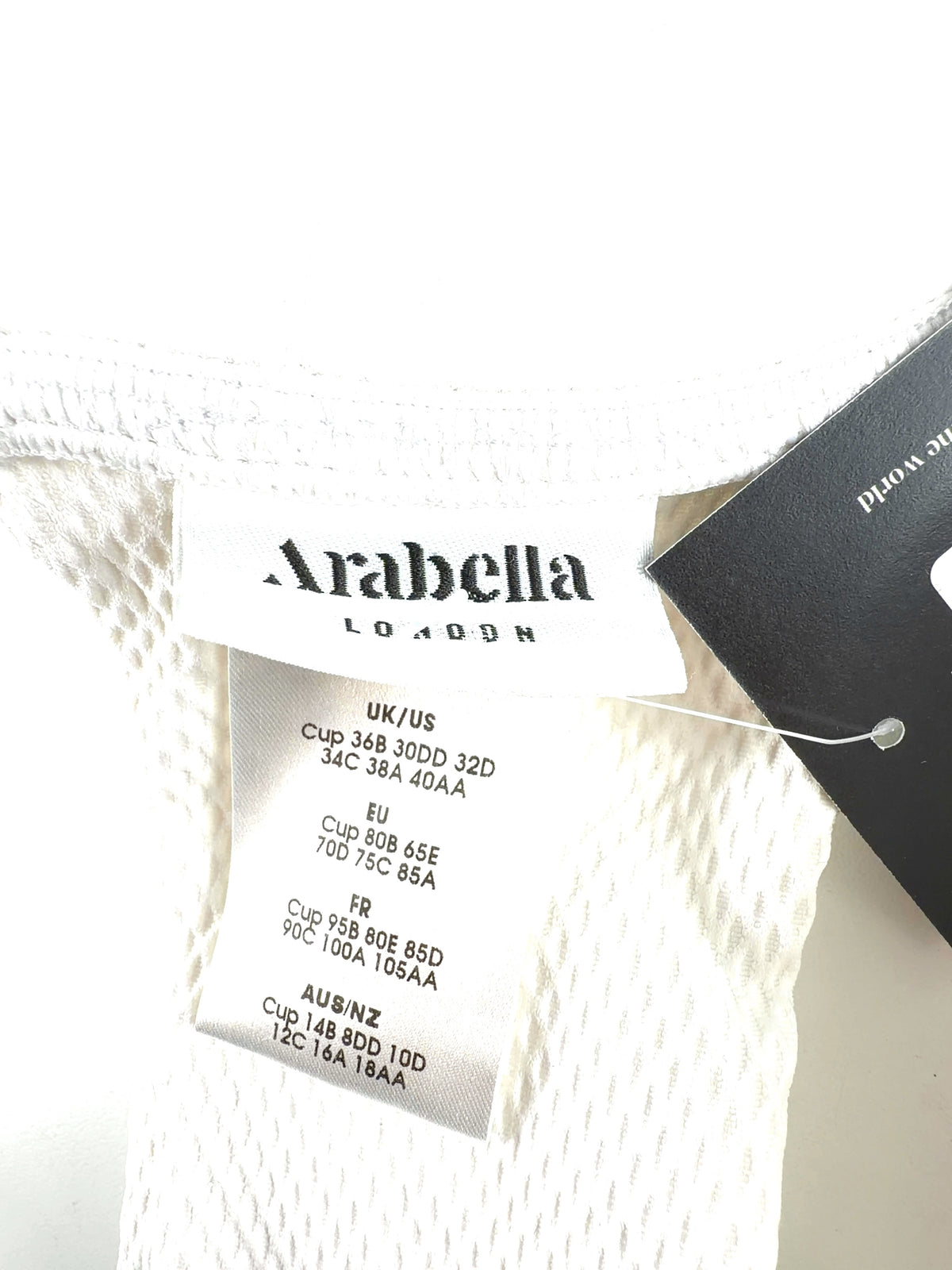 Arabella London White textured underwire swimwear top, size UK 36B — detail