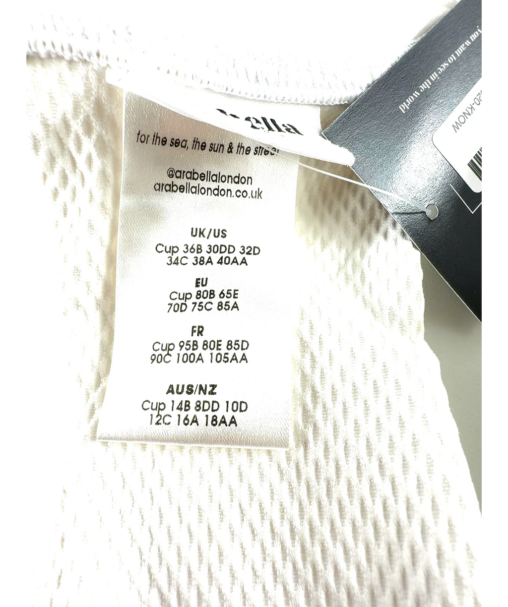 Arabella London White textured underwire swimwear top, size UK 36B — label
