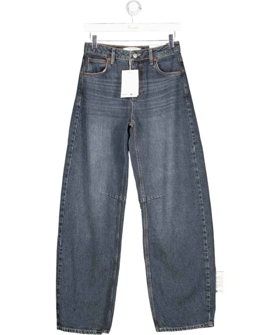 TOPSHOP Barrel Mid Rise Jean In Deep Blue UK 6