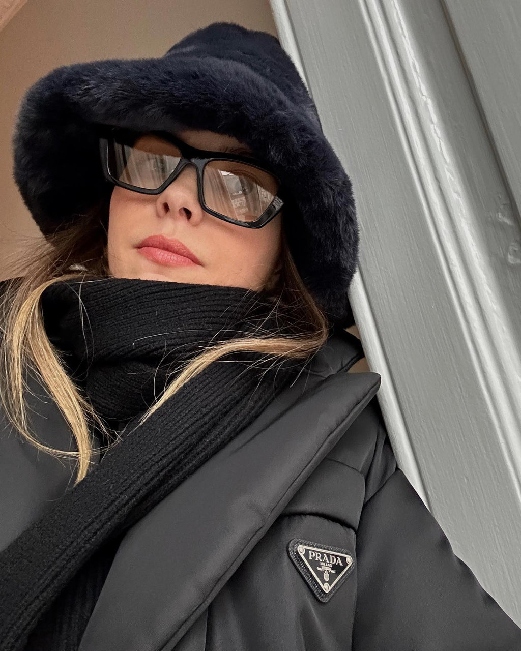 PRADA Black Padded Re-nylon down filled Triangle Logo Puffer Coat with belt UK 4