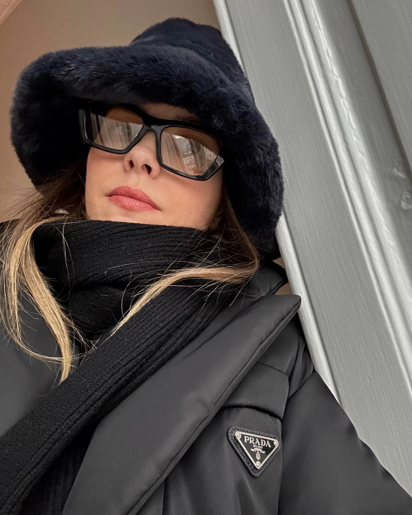 PRADA Black Padded Re-nylon down filled Triangle Logo Puffer Coat with belt UK 4