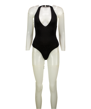 OH POLLY Black Embellished Halter Neck Bodysuit UK 6