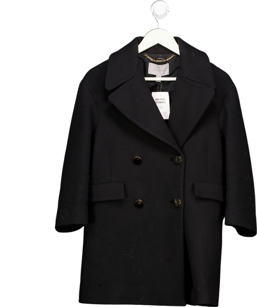Mulberry Black Luxury  Double Breasted Pea Coat UK 6