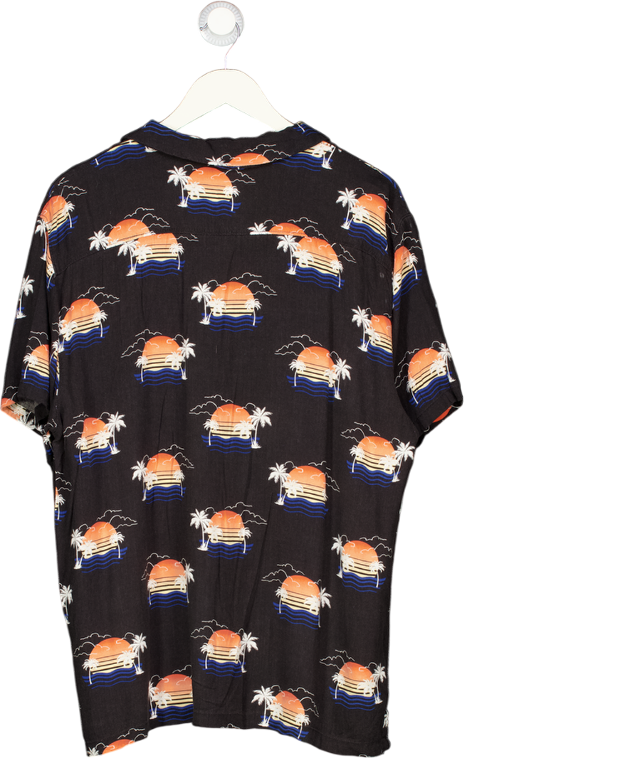 NO BOUNDARIES Black Vontage Palm Print Short Sleeve Shirt UK L