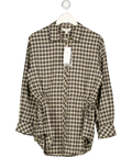 M&S Black Mix Pure Cotton Checked Drawcord Waist Shirt UK 12