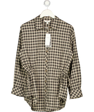 M&S Black Mix Pure Cotton Checked Drawcord Waist Shirt UK 12