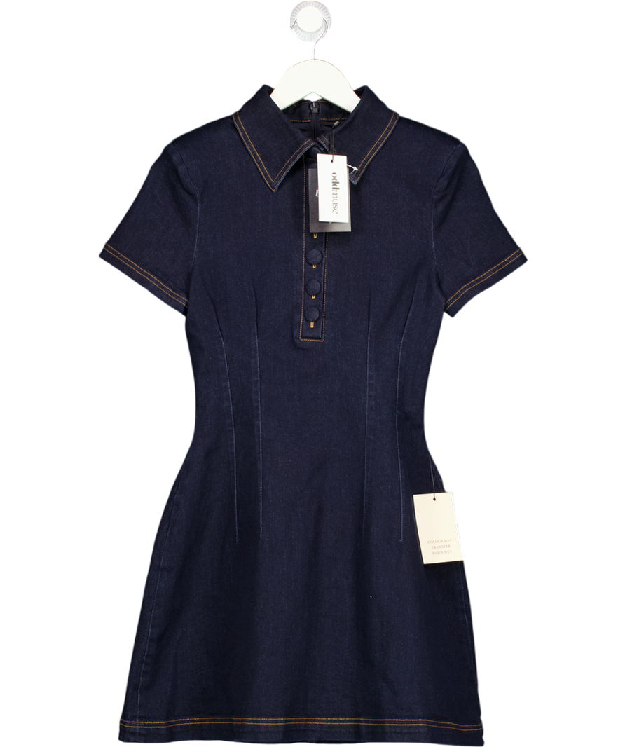 ODDMUSE Blue Cotton Mix Denim Collared Mini Dress UK S
