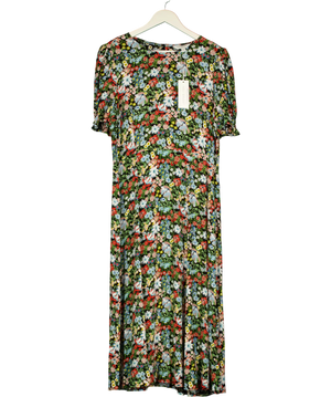 M&S X Ghost Black / Multi Floral Midi Dress UK 16