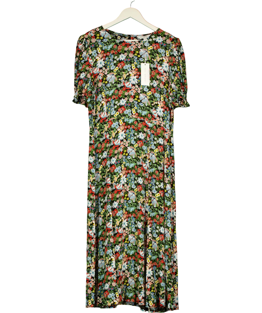 M&S X Ghost Black / Multi Floral Midi Dress UK 16