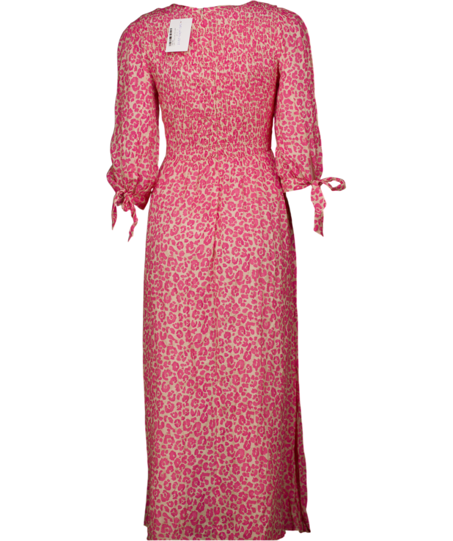 Whistles Pink Cheetah Print Shirred Dress UK 10