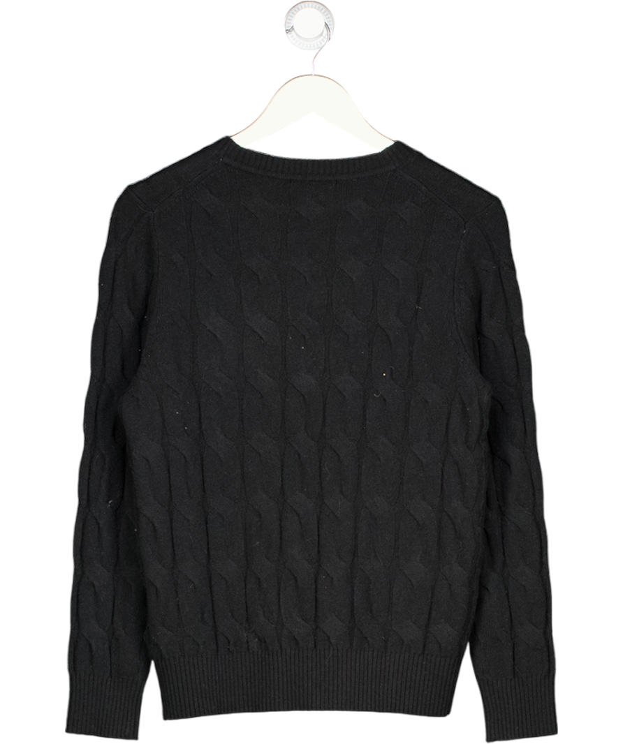 Tommy Hilfiger Black 100% Wool Flag Embroidery Cable Knit Jumper UK M