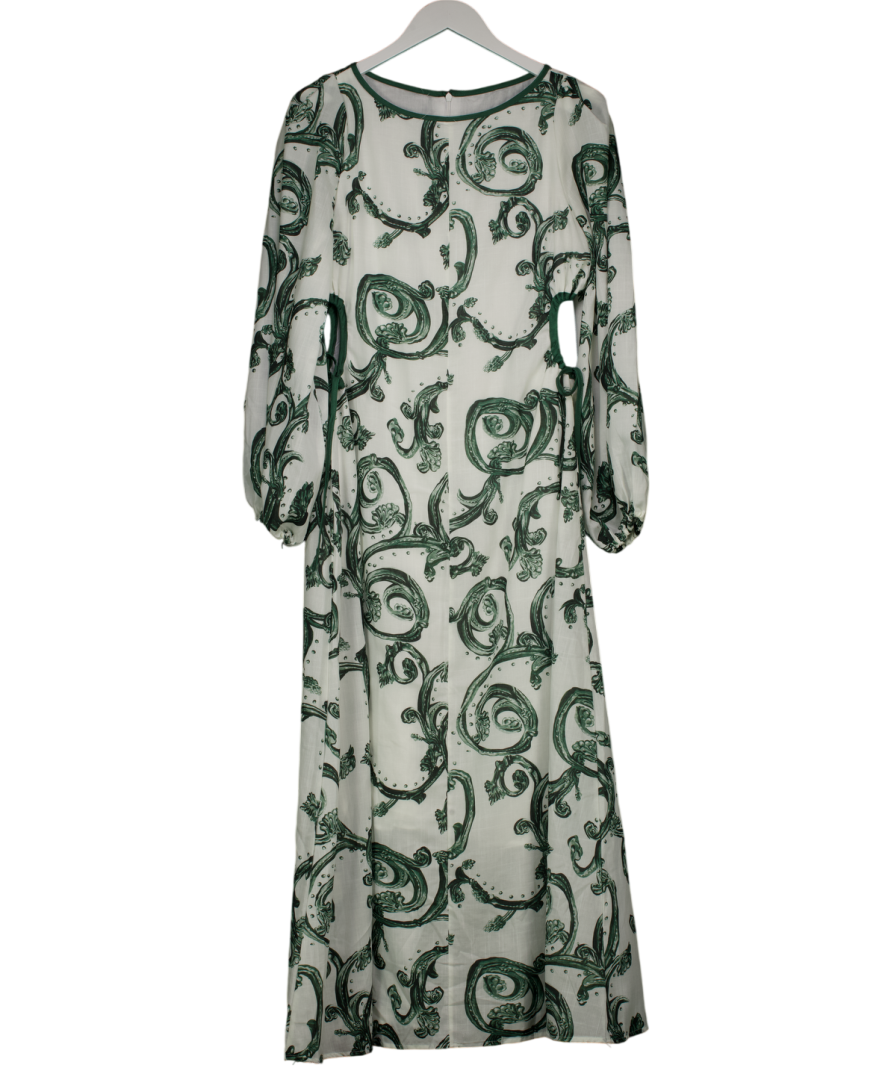 & SELENE White &  Green Baroque Print Cut Out Maxi Dress UK S
