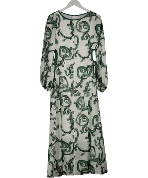 & SELENE White &  Green Baroque Print Cut Out Maxi Dress UK S