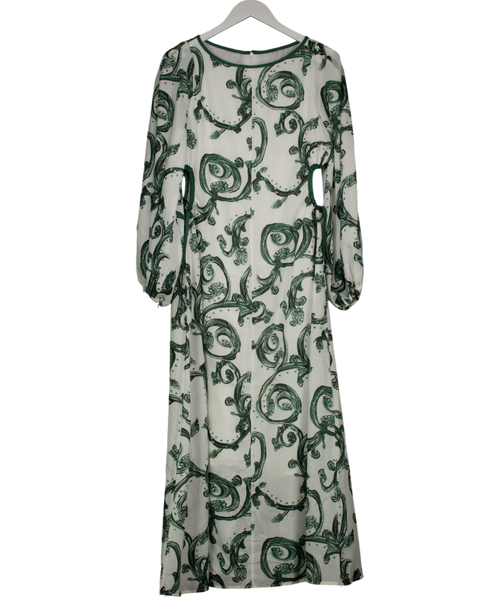 & SELENE White &  Green Baroque Print Cut Out Maxi Dress UK S