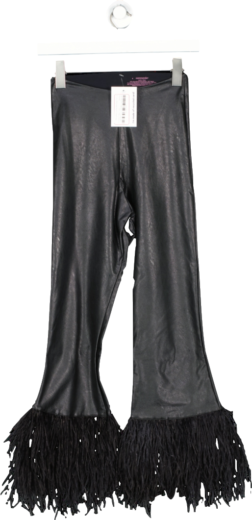 Commando Black Faux Leather Crop Flare With Feather Trim UK S