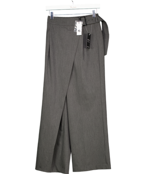 Karen Millen Grey Petite Polished Viscose Belted Tailored Wide Leg Trousers UK 8