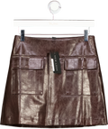 New Look Dark Brown Cracked Faux Leather Mini Skirt UK 8
