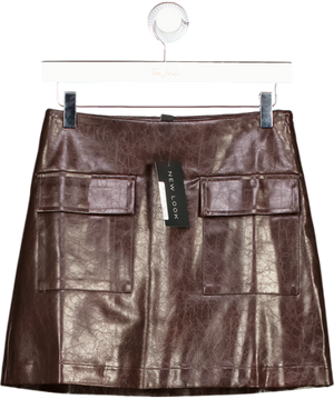 New Look Dark Brown Cracked Faux Leather Mini Skirt UK 8