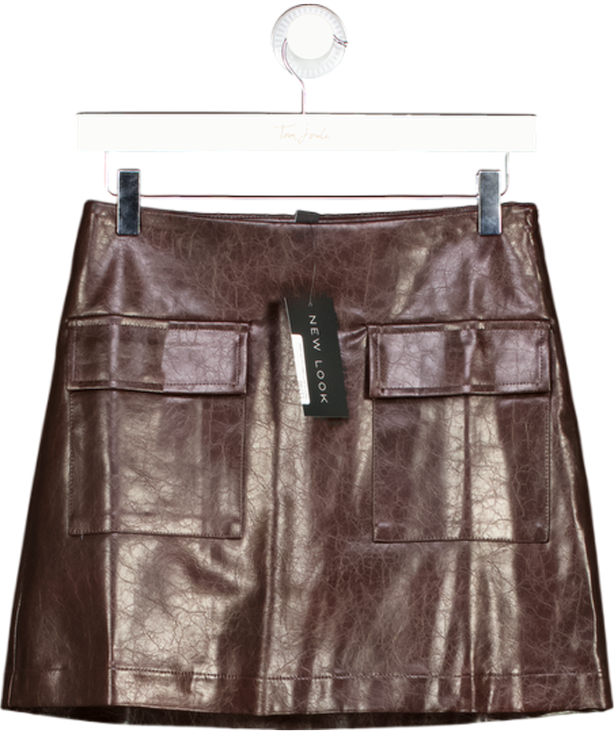 New Look Dark Brown Cracked Faux Leather Mini Skirt UK 8