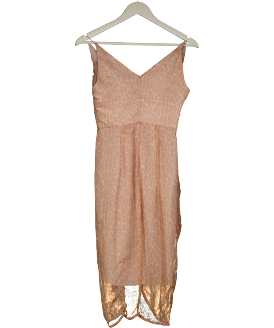 Zimmermann Orange Peach Silk Chiffon Leopard Plinge Front Print Dress Sz0 UK 8