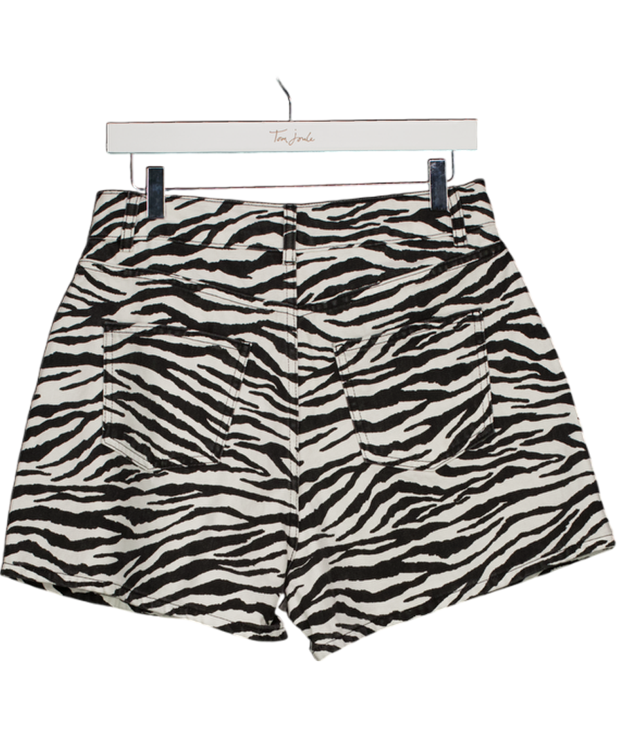 ASOS White Denim Longline A Line Short In Zebra Print UK 10