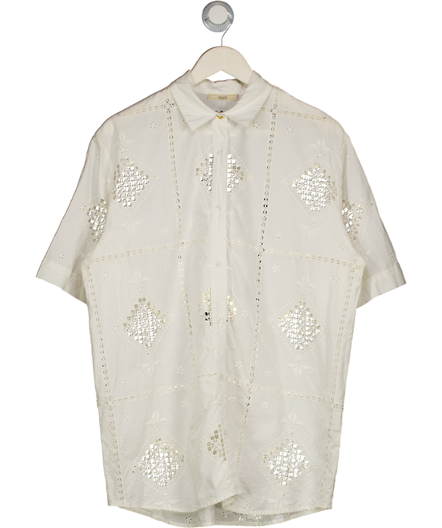 SESSUN Ivory White Lace Short Sleeve Shirt UK S