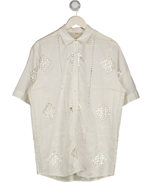SESSUN Ivory White Lace Short Sleeve Shirt UK S
