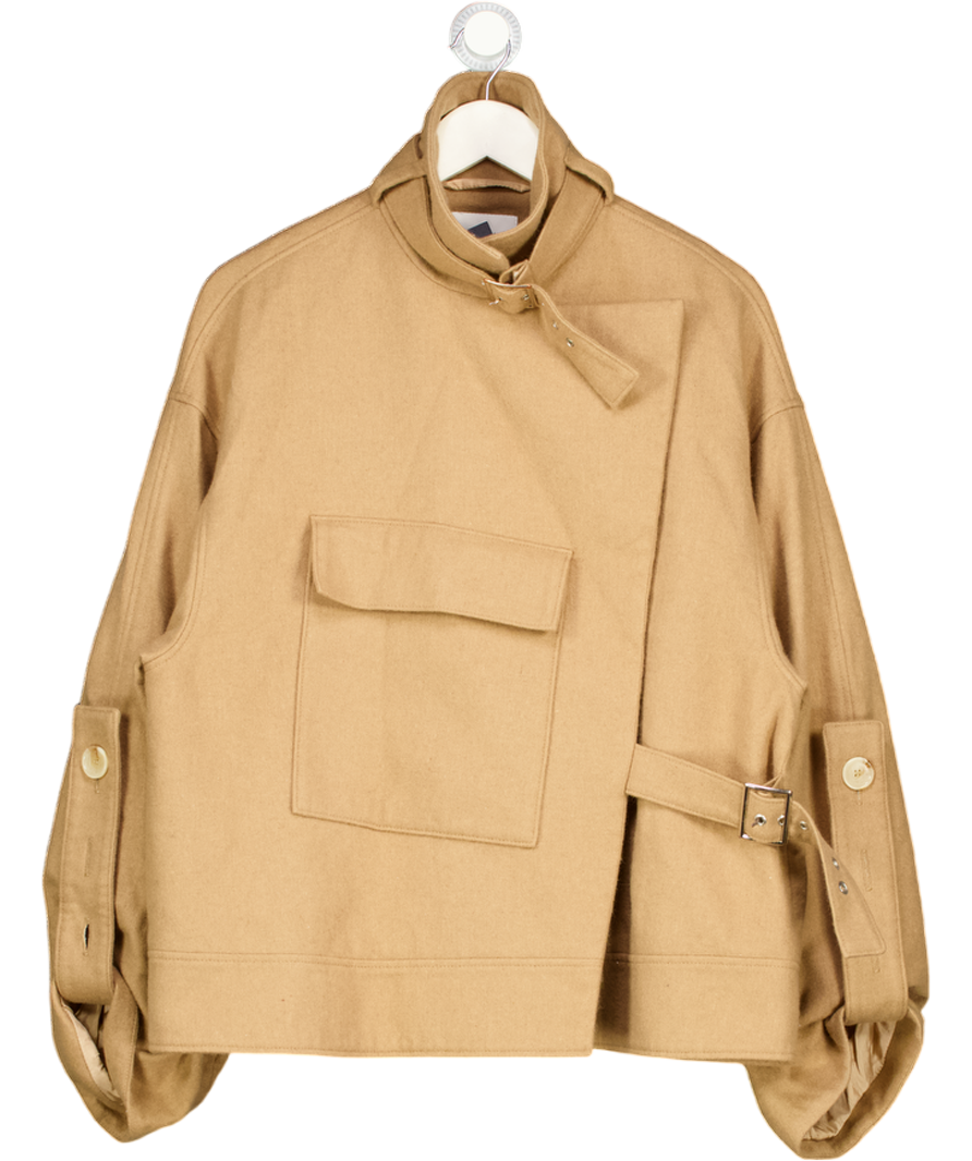 HOUSE OF DAGMAR Beige Camel Wool Felt Oversize Funnel Neck Jacket UK 8