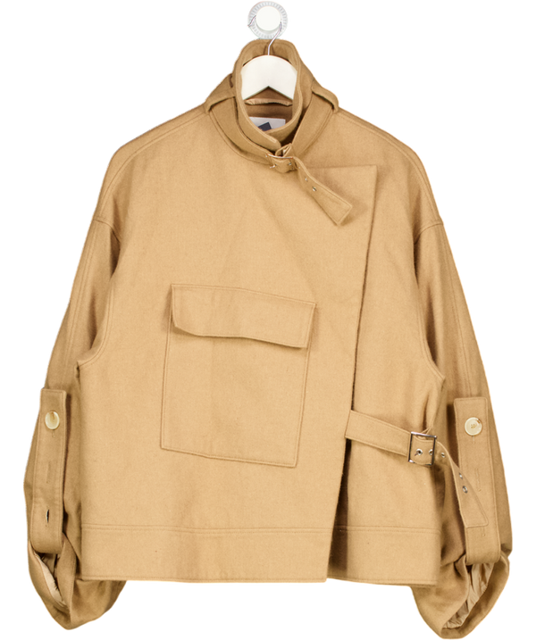 HOUSE OF DAGMAR Beige Camel Wool Felt Oversize Funnel Neck Jacket UK 8