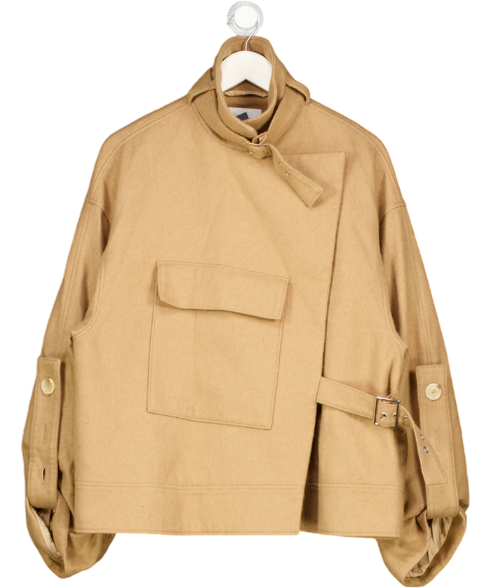 HOUSE OF DAGMAR Beige Camel Wool Felt Oversize Funnel Neck Jacket UK 8