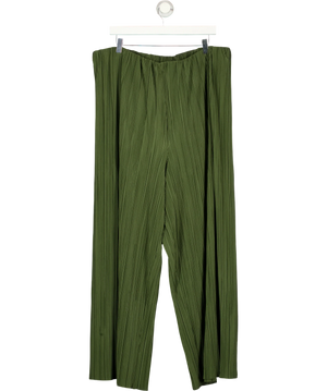New Look Green Curves Khaki Plissé Wide Leg Trousers Si UK 22