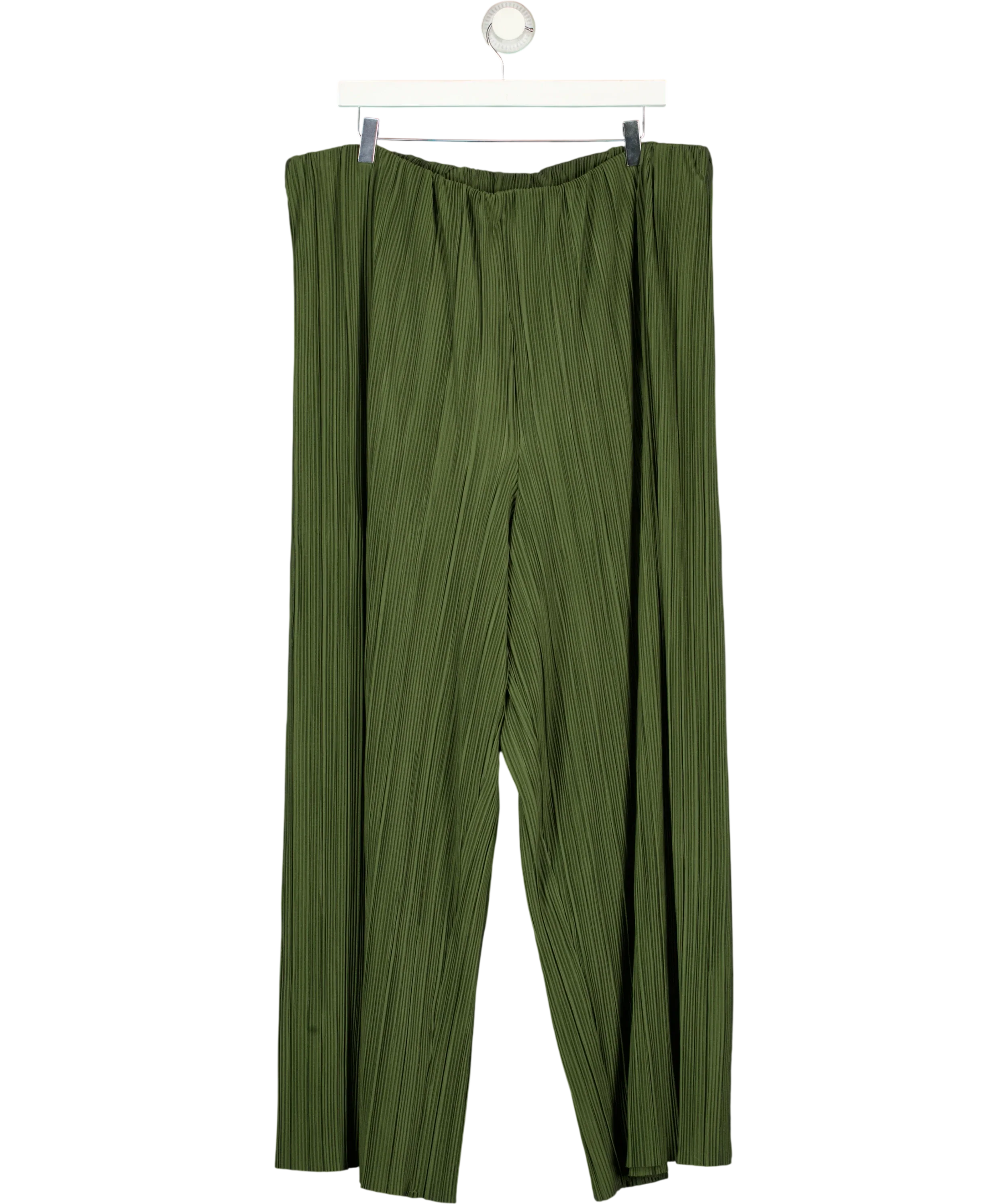 New Look Green Curves Khaki Plissé Wide Leg Trousers Si, size UK 22 — front